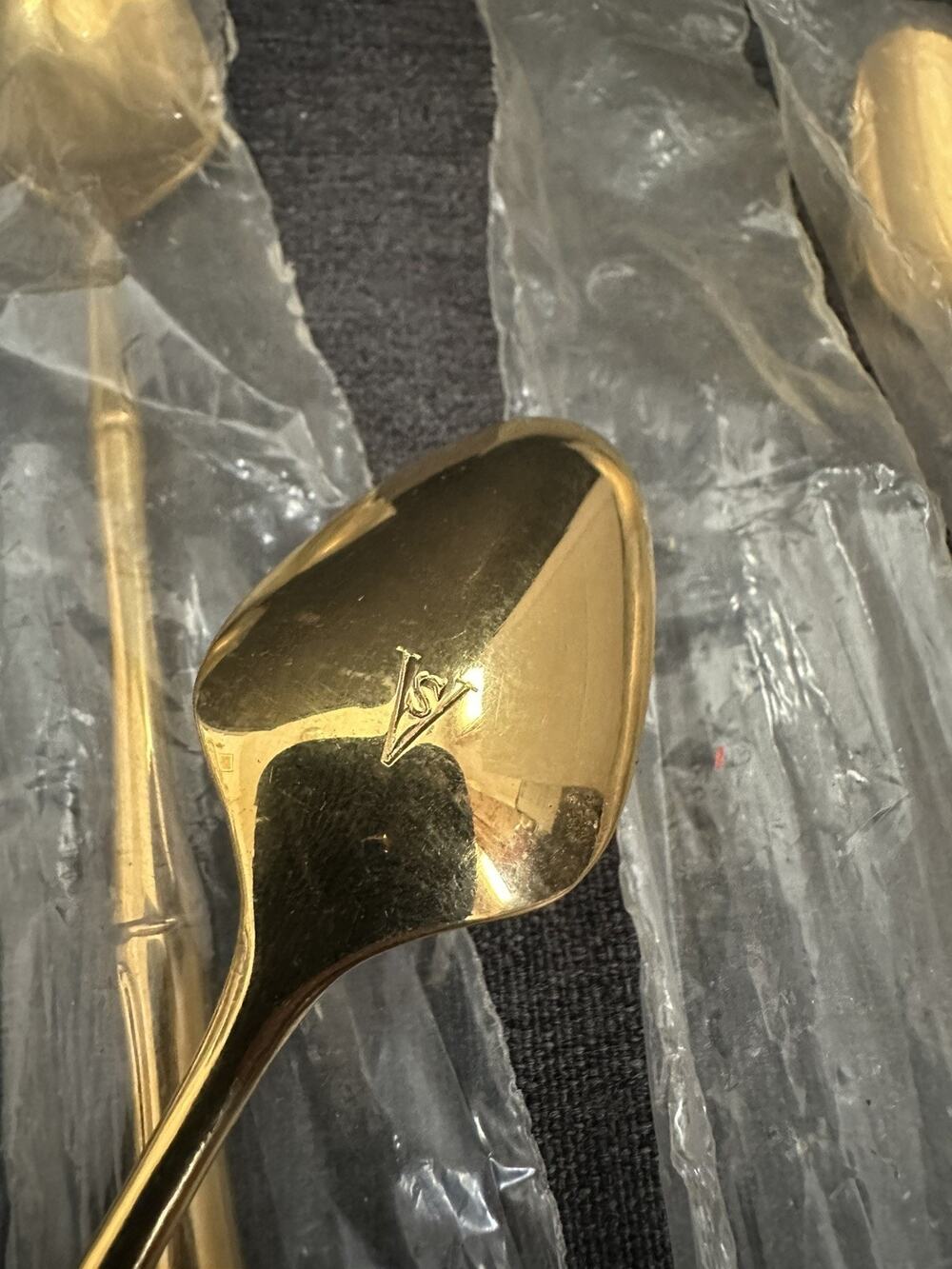 Vintage Viners Sheffield Gold Cane Bamboo 23K Gold Plate Spoons Set of 4 NOS